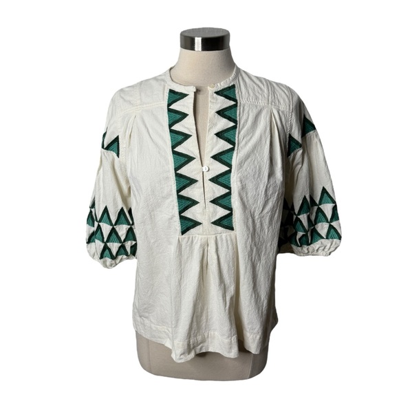 Leon and Harper The‎ Alpha Cacia Blouse Cotton Geometric Embroidered Womens XS - Picture 3 of 13